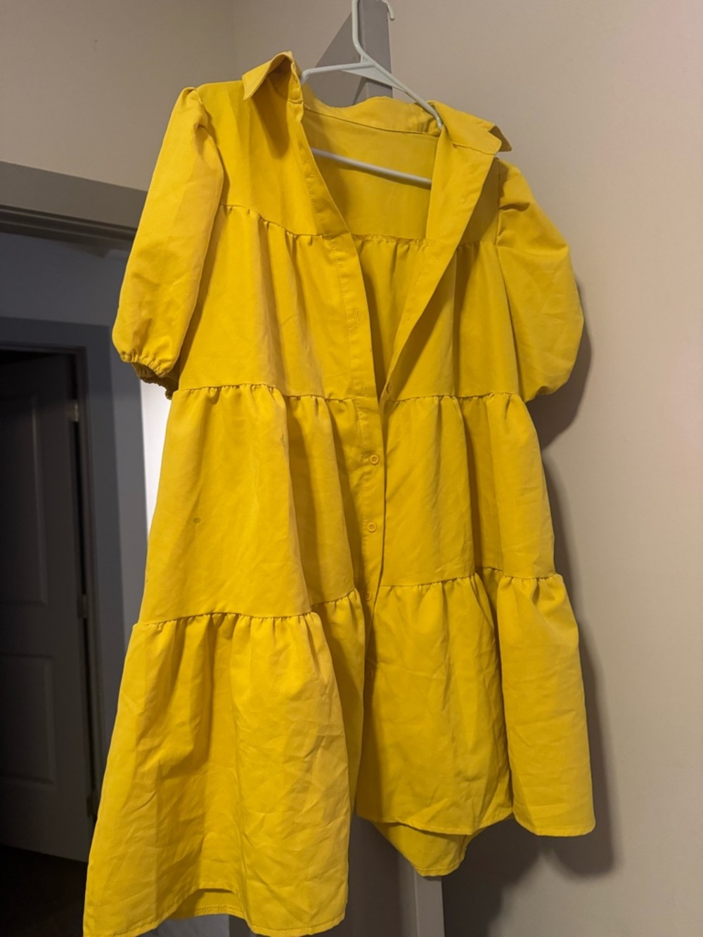 Bright Yellow Tiered Button-Front Dress